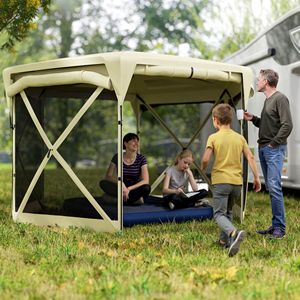 Carpa Gazebo Plegable Beige de 3.35m con Techo Desmontable y Paneles Enrollables Cortavientos para Camping y Jardín - Product Image 2