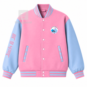 Custom Jack & Jill Sorority Racing <b>jacket</b> embroidered logo pink & light blue letterman Style for female <b>with</b> polyester <b>lining</b> - Product Image 1