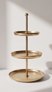Premium Gold Metal 3 Tier Cake <b>Stand</b> with Top Knob Textured Finish Pastry <b>Cupcake</b> Display Serving Tray - Product Image 5