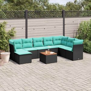 Set Divano da Esterno in Polyrattan Nero a 9 Pezzi con Cuscini e Soluzione di Stoccaggio Pratica - Product Image 1