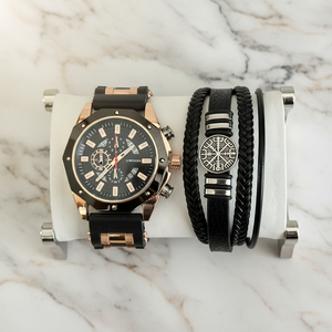 2pcs/set Black Men's Quartz Watches Fashionable Men Stack Bracelets and Watch Set - Product Image 6