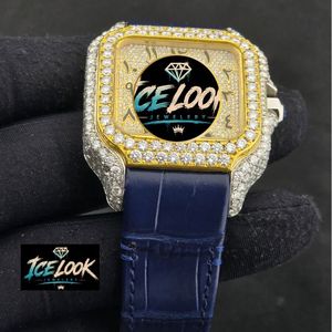 ICELOOK JEWELERY นาฬิกาทองทรงสี่เหลี่ยมหรูหราพร้อมขอบเพชรสายหนังสีน้ำเงินอะนาล็อกควอตซ์นาฬิกาแฟชั่นสำหรับผู้ชาย - Product Image 3