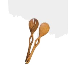 Handcrafted Premium Wood Salad Server Set Unique Twisted Eyelet Handle Design Wooden <b>Serving</b> <b>Spoon</b> & Fork For Kitchen & Dining - Product Image 1