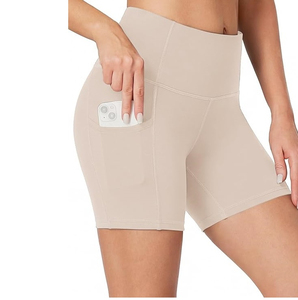 Shorts Deportivos de Cintura Regular para Mujer, Color Sólido, Ecológicos, Color Personalizado, Sin Costuras, Elásticos, con Bolsillos, Tejido Deportivo - Product Image 6