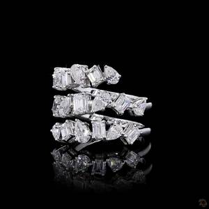 Anillo de compromiso en espiral con esmeralda natural de 2.73 quilates y diamantes en oro blanco de 14K, forma de pera octogonal, joyería hecha a mano. - Product Image 4