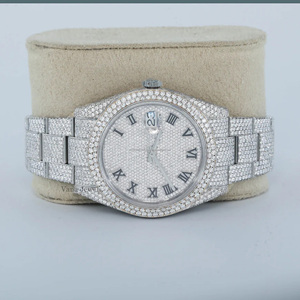 Reloj de pulsera analógico con caja de acero inoxidable para hombre de alta calidad, lujo antiguo Moissanite, diamante, esfera de cristal, ventana, 41mm de diámetro - Product Image 4