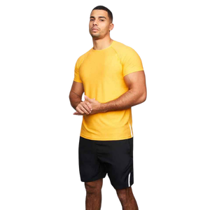Men's Yellow Short Sleeve Knitted T-Shirt Slim Fit Quick Dry O-Neck Casual Solid Color 100% <b>Polyester</b> - Product Image 1