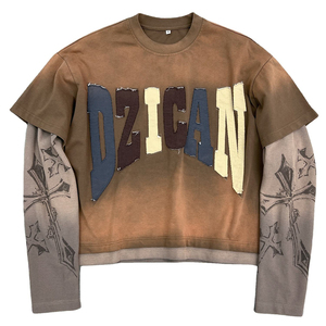 Camiseta de Manga Larga de Doble Capa con Lavado Ácido Personalizado |   Camiseta Gráfica de Estilo Gótico Urbano de Gran Tamaño |   Fabricante de Ropa con Impresión OEM - Product Image 3