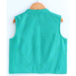Ensemble Kurta-Pyjama élégant vert et turquoise pour garçons avec veste et manches longues - 6 à 9 ans - 100% polyester - Product Image 3