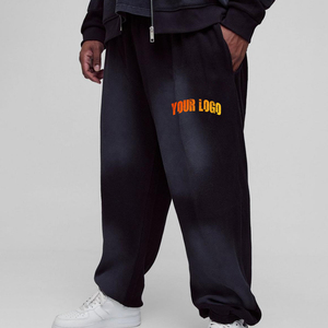Custom <b>Y2k</b> Acid Wash Screen Print Cotton Streetwear Sweat Pants Men Straight Wide Leg Flared Distressed Vintage Baggy Sweatpants - Product Image 3