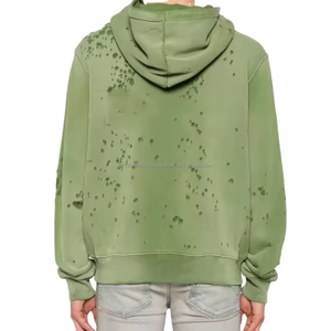 500 gsm recadrée bouffée impression hoodies menfull pull crop hoodie blanc poids lourd à capuche en détresse - Product Image 3