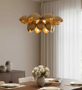 Lustre suspendu moderne en forme de fleur de lotus, doré, décoratif, lampe de plafond florale, luminaire suspendu en forme de pétale - Product Image 3