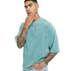 Men's Oversized Acid Wash Short Sleeve O-Neck T-Shirts 100%Cotton Jersey Oversize Fit Solid Pattern <b>Knitted</b> Style Men's T-Shirts - Product Image 1