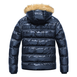 Veste d'hiver pour homme, bleue, matelassée, à capuche, avec garniture en fourrure, coupe-vent, épaisse, rembourrée de duvet, décontractée, coupe régulière, fermeture éclair - Product Image 3