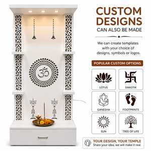 Modern Tabletop Wooden <b>Mandir</b> with LED Lights and Storage Drawer Luxury White Rectangle Pooja Temple Unit for Living Room - Product Image 5