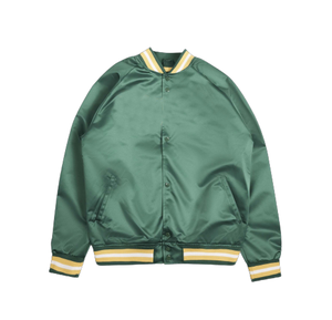 Premium Unisex Green Satin Varsity <b>Jacket</b> with Snap Button Closure Rib Knit Collar Cuffs Hem Lightweight Baseball Bomber <b>Jacket</b> - Product Image 3