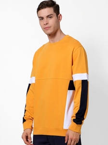 Sudadera de Cuello Redondo Amarilla para Hombre, Corte Regular, Bloques de Color, Informal, Tejida, 100% Algodón, para Otoño - Product Image 1