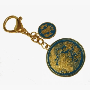 Porte-clés de luxe plaqué or, en émail, forme dragon 3D, médaillon rond en métal, fait main, breloque de sac tendance, cadeau souvenir, vente en gros - Product Image 1
