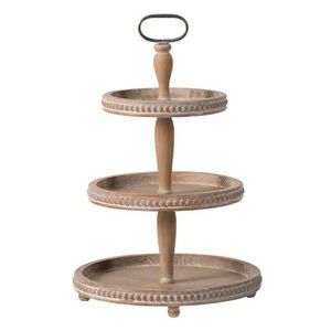 Support à gâteau rustique en bois à 3 niveaux, plateau de service rond à étages avec poignée métallique pour mariage, fête, présentation en cuisine - Product Image 1