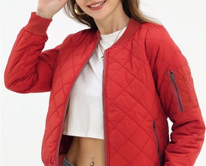 <b>Women</b> <b>Bomber</b> <b>Jacket</b> Wholesale Oversized Satin Zip Front Casual Street Style Outerwear Ribbed Collar Cuffs Soft Lining - Product Image 2