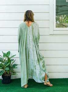 Premium Quality Women's <b>Kaftan</b> Dress V-neck Tie Dye Eco-Friendly Casual <b>Summer</b> Boho Style Slit Ankle-Length Straight Silhouette - Product Image 6