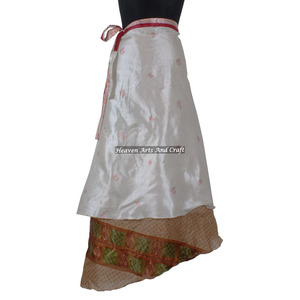 Jupe longue en soie Sari à 2 couches, style indien, réversible, vintage, magique, 38 pouces, pour la plage, à porter en tube ou cache-cou. - Product Image 6