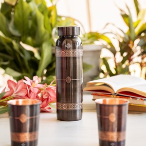 Ensemble de vaisselle en cuivre pur Indian Art Villa, finition antique, design en relief, sans BPA, anti-fuite, écologique, sans plastique - Product Image 5