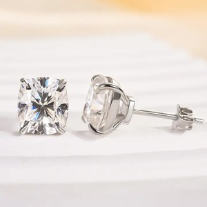 New Look's 925 Sterling <b>Silver</b> White Gold Plated 2.0 Carat Cushion Cut 4 Prong <b>Set</b> Trendy Women's Moissanite <b>Stud</b> <b>Earrings</b> - Product Image 5