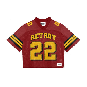 Retro Varsity <b>Crop</b> Jersey Women <b>Red</b> Football Style Number 22 Athletic Mesh Streetwear <b>Top</b> - Product Image 2