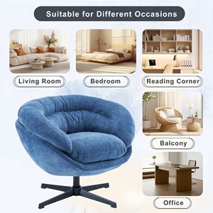 Silla de Oficina Giratoria de 360 Grados, Tapizada en Chenilla, Silla de Club/Acento con Cojín Extraíble y Base de Metal Negro - Product Image 5