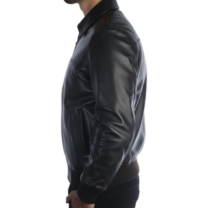 Chaqueta Bomber de Cuero 100% Piel de Cordero Genuina para Hombre, Chaqueta de Cuero Negra con Cuello Camisero, Ropa Exterior Casual Premium para Motocicleta - Product Image 4