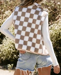 Chaleco Premium para Mujer con Diseño a Cuadros, Cuello Redondo, Cierre Completo, Sin Mangas, Ropa Exterior Informal de Forro Polar, Patrón Geométrico - Product Image 6