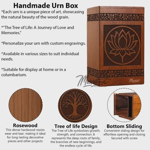 Handcrafted Wooden Lotus Cremation Urn Floral Carved <b>Memorial</b> Keepsake <b>Box</b> for human ashes medium size 9x5.5 urn <b>box</b> - Product Image 3