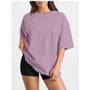 Women's Lavender Oversized Short Sleeve Crew Neck <b>T</b>-<b>Shirt</b> Slim Fit Solid Color Knitted Cotton Breathable Casual <b>Crop</b> Summer - Product Image 1