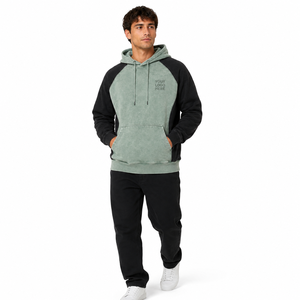 Sweat à capuche décontracté pour homme en mélange de coton, couleur unie délavée, avec manches raglan et poche avant - Product Image 4