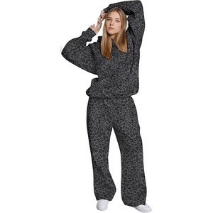 Women Oversized <b>Leopard</b> <b>Print</b> Hoodie <b>Sweatshirt</b> Set Knitted Long Sleeve Full Length Pants Breathable Autumn Style - Product Image 5