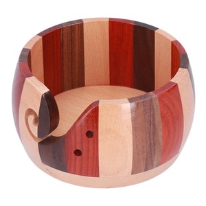 Wooden Yarn <b>Bowl</b> Round Simple Design Multicolor Hand <b>Knitting</b> Crochet Holder with Cutout Feature - Product Image 5