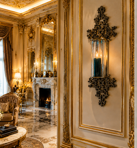 Grand Venetian Contemporary Luxury <b>Wall</b> <b>Sconce</b> Ornate Mirror Detailing Decorative Brass Frame Crystal Candle <b>Light</b> for Diwali - Product Image 4