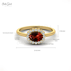 Hot Selling Mozambique Garnet <b>Ring</b> 7x5mm Oval Cut Gemstone with Diamond Halo <b>Ring</b> in 14K Fine Gold OEM/ODM Wholesale Supplier - Product Image 4
