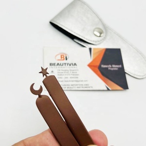 Pince à épiler pour extension de cils conception de lune et d'étoile pince à cils enduite de poudre brune pince à épiler droite et volume de botte avec pochette - Product Image 6