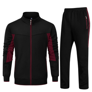 Men's Navy Blue Tracksuit Full Zipper Sporty Sweatshirt <b>Pants</b> Set Gray Panels Breathable Regular Fit Winter Fleece Side Pockets - Product Image 1