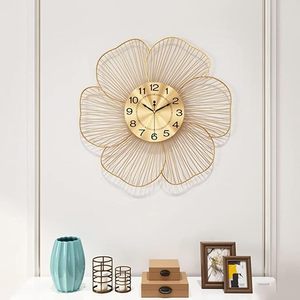 Horloge murale élégante en forme de fleur dorée, design floral décoratif pour salon, chambre à coucher, décoration de la maison - Product Image 5