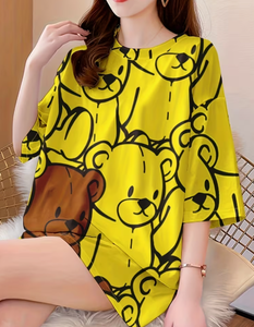 Plus Size Women's <b>Patchwork</b> Anti-Wrinkle O-Neck Pullover Short Sleeve 100% Cotton Casual Summer Knit Tee 380g Digital Printed - Product Image 1