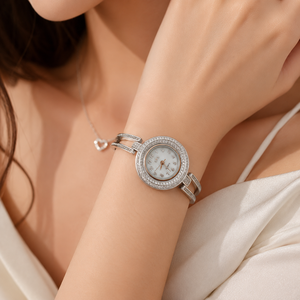 Pulsera de Reloj de Plata de Ley 925 con Doble Halo de Circonita Cúbica para Mujer, Reloj de Lujo con Acabado Pulido, Regalo para Fiesta, Diseño de Joyería - Product Image 1