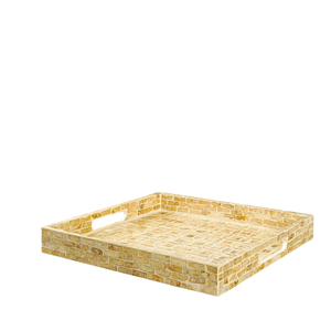 Bandeja ovalada artesanal de nácar con asas de hoja de latón, bandeja decorativa para uso en el hogar, restaurantes, hoteles, para té, café, regalos. - Product Image 6