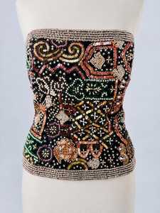 Women <b>Strapless</b> Sequined Beaded Crop <b>Top</b> Sleeveless Tube Camisole Club Party Tank <b>Tops</b> Floral Pattern Satin Fabric COTTON - Product Image 2