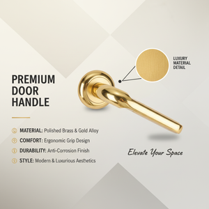 Manija de Puerta Elegante con Acabado Dorado en Latón |   Manija de Diseño Moderno para Hogares de Lujo, Villas e Interiores de Hoteles - Product Image 5