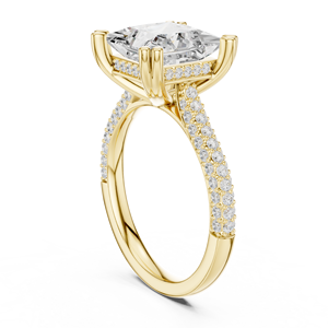 Bague de fiançailles en or jaune avec diamant de laboratoire, solitaire taille princesse avec bande pavée de diamants, bague de mariage de luxe, cadeau élégant - Product Image 3