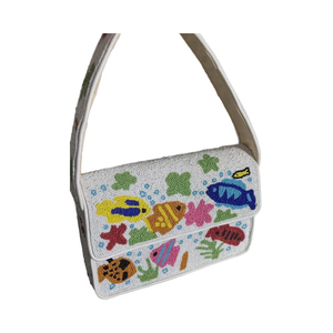 Sac à main noir perlé avec motifs animaliers, imprimé oiseau vert, rayures, broderie main, fermeture magnétique, bandoulière unique - Product Image 3