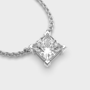 IGI Certified Lab Grown Princess Cut Diamond Solitaire Pendant in Solid 925 Sterling <b>Silver</b> Modern Square Pendant for Women - Product Image 2